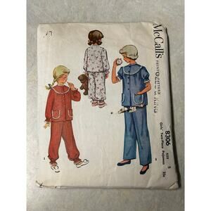 Vintage 1950's McCalls Pattern #8306 Girls 2 Piece Pajamas Size 8